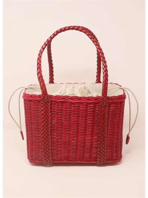 red wicker basket with linen bag Laboratorio Capri | 163+RED